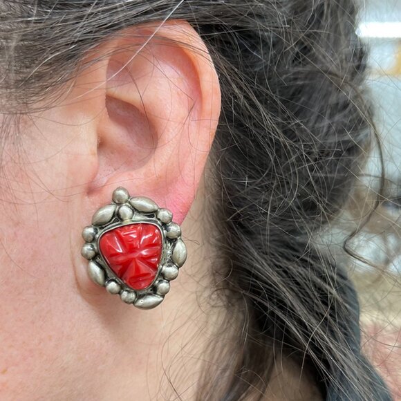 Vintage Sterling Silver Red Onyx Earrings | Made in Mexico - Picture 5 of 5